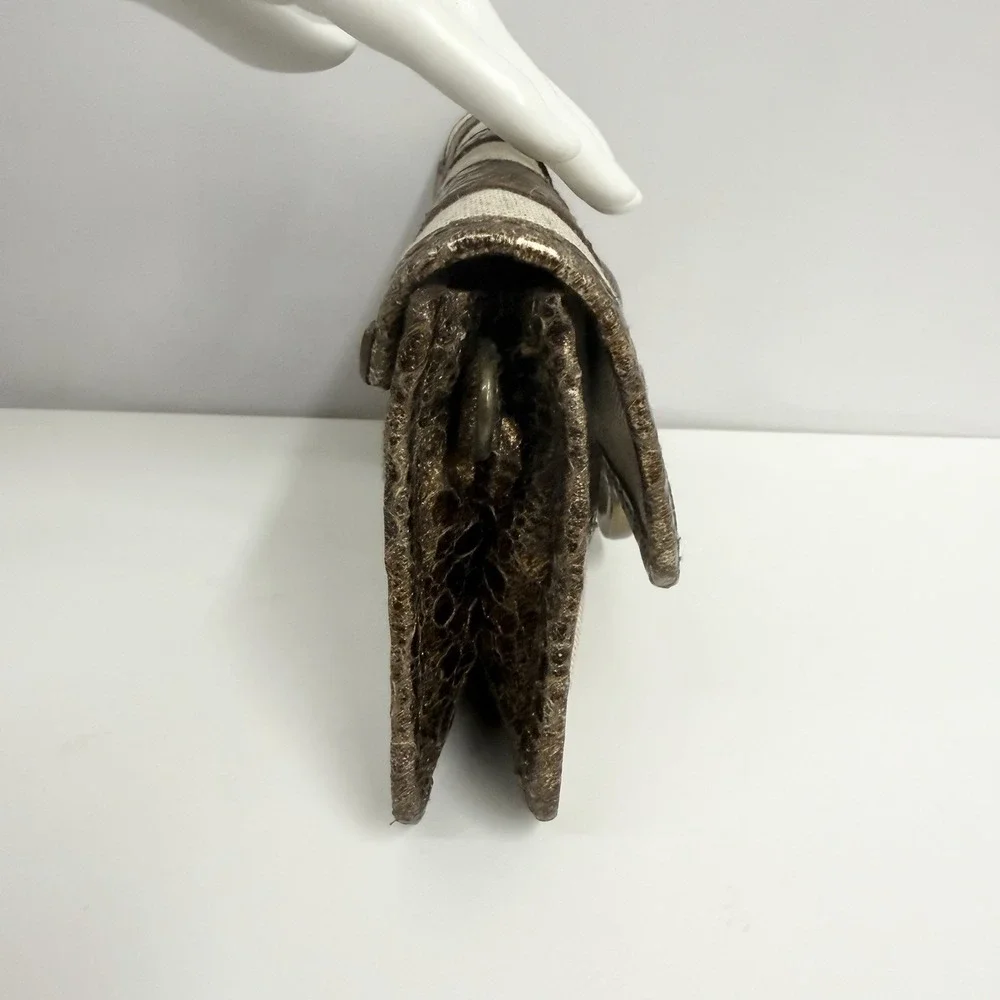 Isabella Fiore Clutch Bag Purse City Lights Clara Bronze Flax Leather & Linen